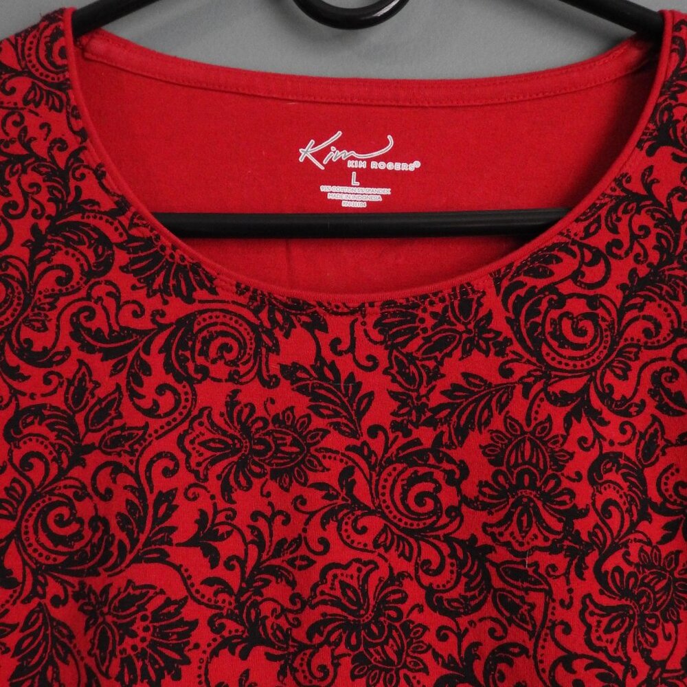 2/$13 Kim Rogers Women's Crew Neck Long Sleeve Top Black & Red Floral Size L - Picture 4 of 6